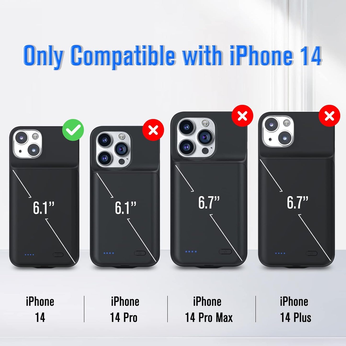 Gladgogo Charging Case for iPhone 14, Powerful 7000mAh Ultra Slim Smart Battery Case Charger Portable External Lightweight Rechargable Battery Pack Compatible with 14, 6.1 inch, Black