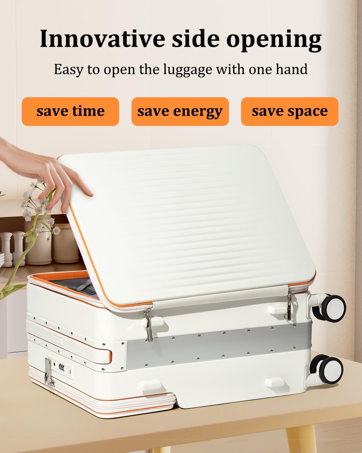 Joyway Carry on Luggage Airline Approved with Charging Port, Lightweight Hardside 20 Inch Carry-on Suitcase with TSA Lock and Spinner Wheels (White, Carry on luggage with Cover)