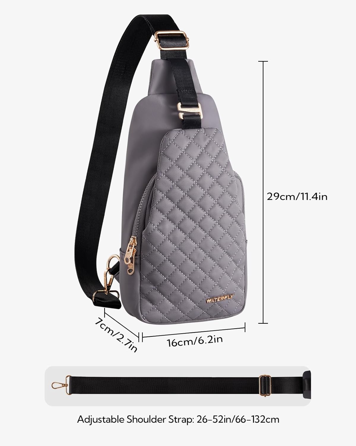 WATERFLY Small Crossbody Sling Backpack: Fashion Chest Crossbody Bag for Women Men Anti Theft Stylish Casual Daypack Trendy Travel Bags-Grey