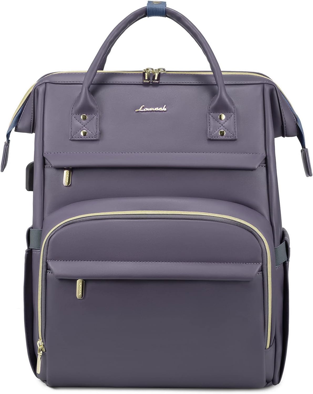 LOVEVOOK Leather Laptop Backpack for Women 18 inch,Travel Backpack Purse Nurse Teacher Backpack Computer Laptop Bag,Professional College Business Work Bags Carry On Backpack with USB Port,Grey Purple