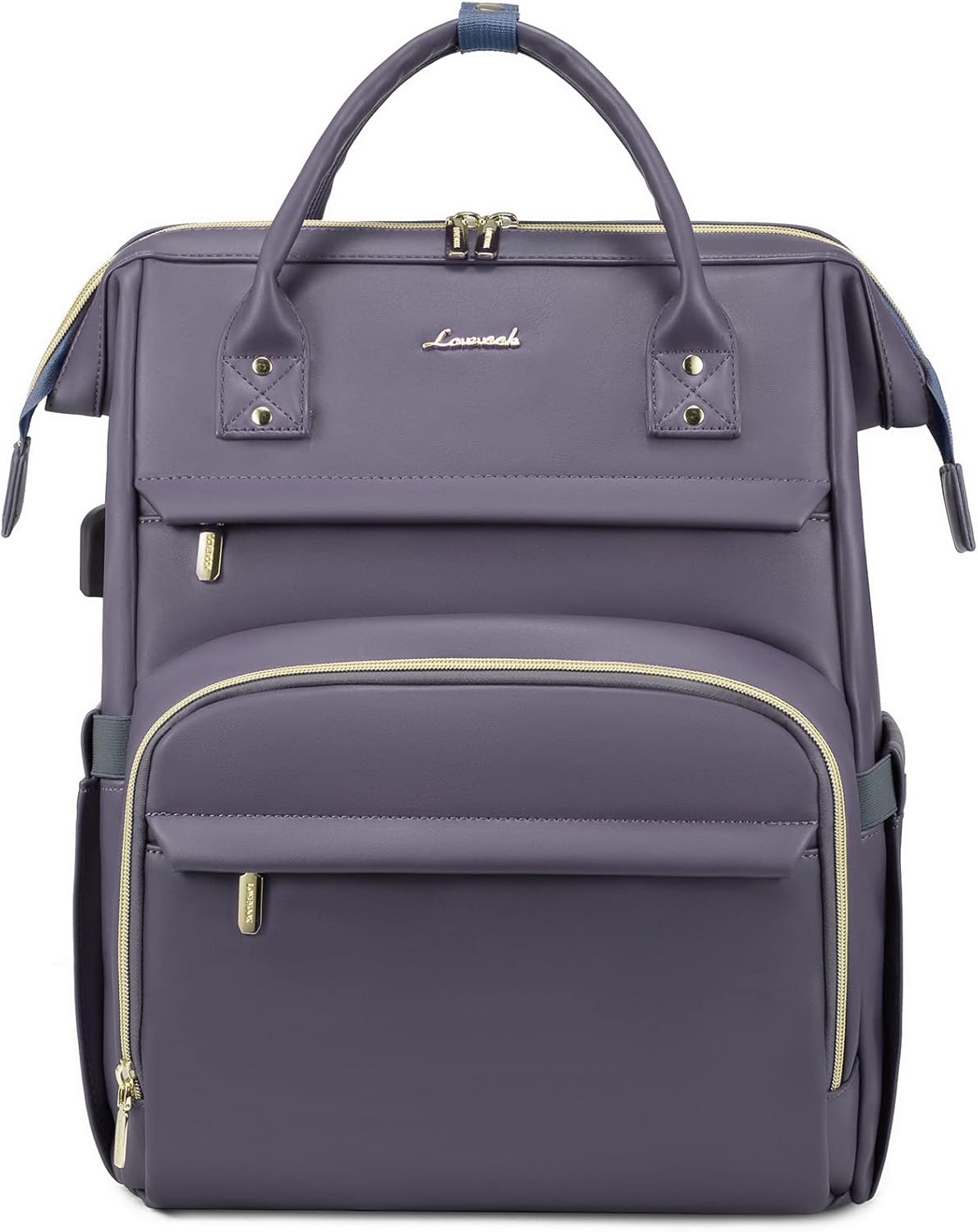 LOVEVOOK Leather Laptop Backpack for Women 17 inch,Travel Backpack Purse Nurse Teacher Backpack Computer Laptop Bag,Professional College Business Work Bags Carry On Backpack with USB Port,Grey Purple
