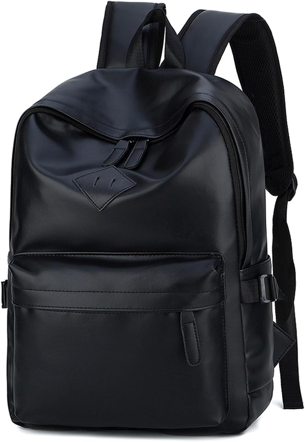 Mens Leather Backpack for work, Carry On Casual BackPack Laptop Bag Large Capacity Business Travel Hiking Waterproof Black (Black)