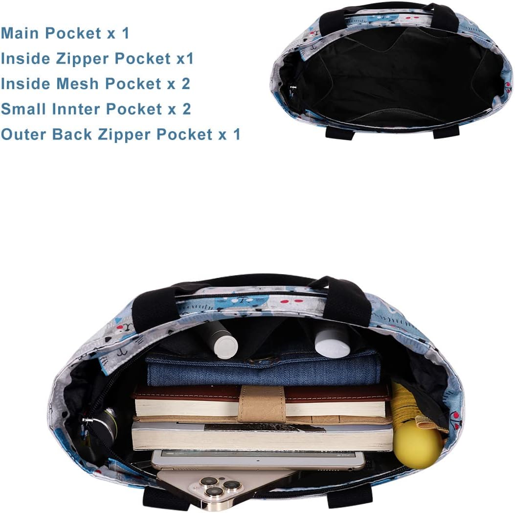 Tote Bag with Zipper for Women Inside Mesh Pocket Heavy Duty Casual Anti-water Cloth Travel Shoulder Handbag