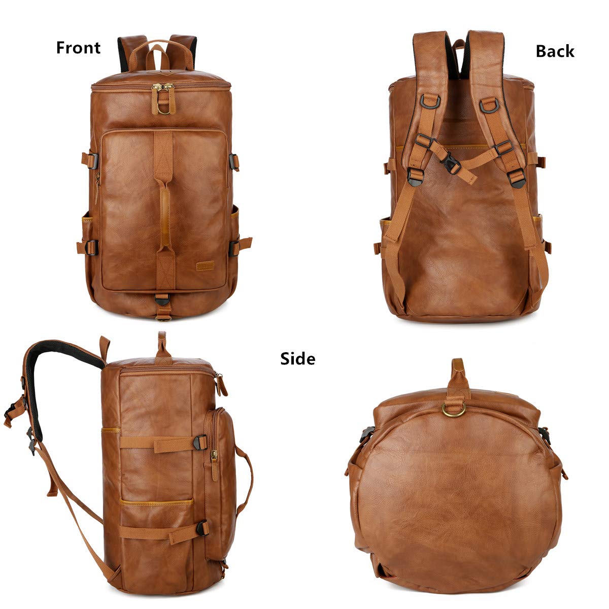 Baosha Stylish Vegan Leather Men Weekender Travel Duffel Tote Bag Backpack Travel Hiking Rucksack