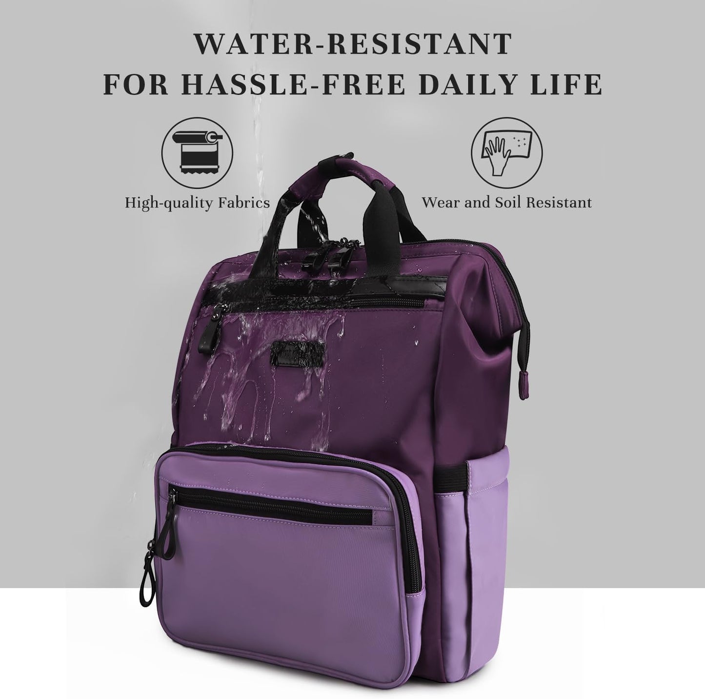 Timeet Laptop Backpack for Women Men, 15.6 Inch Travel Backpack with USB Charging Port, Water Resistant & Anti-theft for Work College Business, Multifunctional Carry on Backpack, Dark Purple