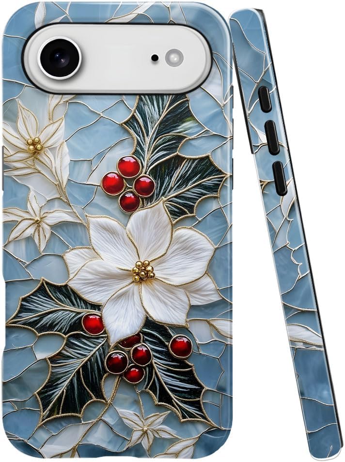 Case for iPhone 17 Air - Slim Fit Anti-Scratch Phone Case for Girl Women - Christmas Holly Elegant Winter Floral (Glossy)