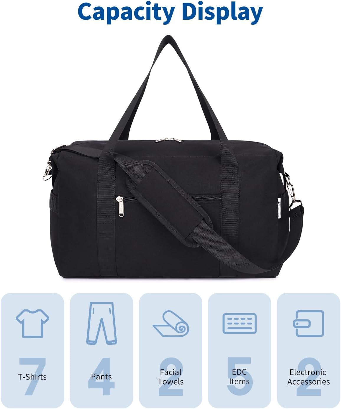 Narwey For Spirit Airlines Personal Item Bag 18x14x8 Foldable Duffle Bag for Travel Packable Duffel Bag for Traveling Carry on Bag for Airplanes Underseat with Wet Pocket for Women and Men (Black)