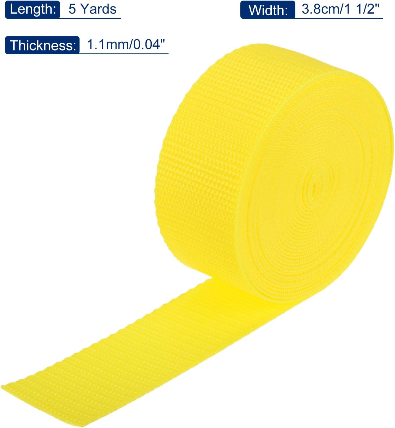 MECCANIXITY Lightweight Polypropylene Webbing Strap 1 1/2" 5 Yard Backpack Strapping Band Lemon Yellow for Outdoor Luggage Cargo Straps