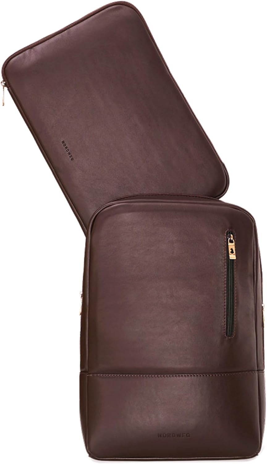 Nordweg Nomad Leather Laptop Backpack NW089A – Lightweight Daypack for Work & Travel – Fits Laptops up to 15.6” (Brown)