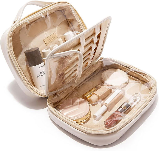 EACHY Travel Makeup Bag,Large Capacity Cosmetic Bags for Women,Waterproof Portable Pouch Open Flat Toiletry Bag Pattern Makeup Bag