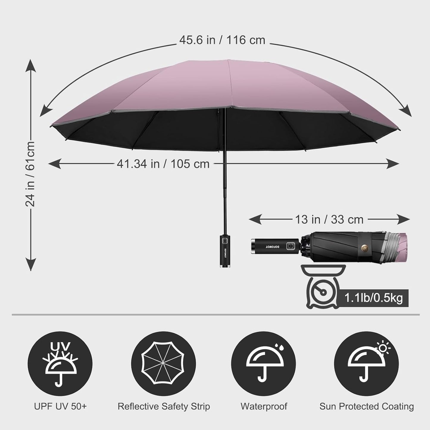 DOFOWOT UV Protection Umbrella for Rain Sun Umbrellas Windproof Anti-Rebound UPF 50+ UV Travel Umbrella Compact for Women Men
