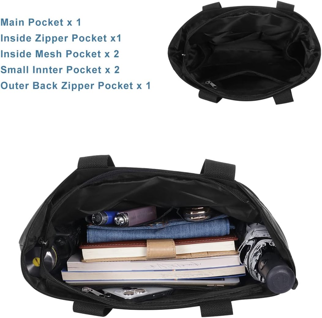 Tote Bag with Zipper for Women Inside Mesh Pocket Heavy Duty Casual Anti-water Cloth Travel Shoulder Handbag