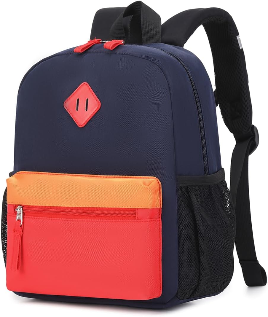 Toddler Backpack, 12inch Preschool Backpack for Kids Boys and Girls 2-4 Kindergarten Preschool Bookbag with Chest Buckle (Navy Red, Small)