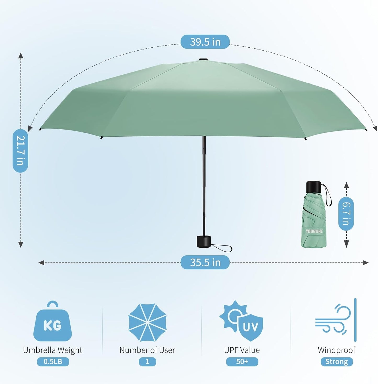 Yoobure Small Mini Umbrella with Case Light Compact Design Perfect for Travel Lightweight Portable Parasol Outdoor Sun&Rain Umbrellas