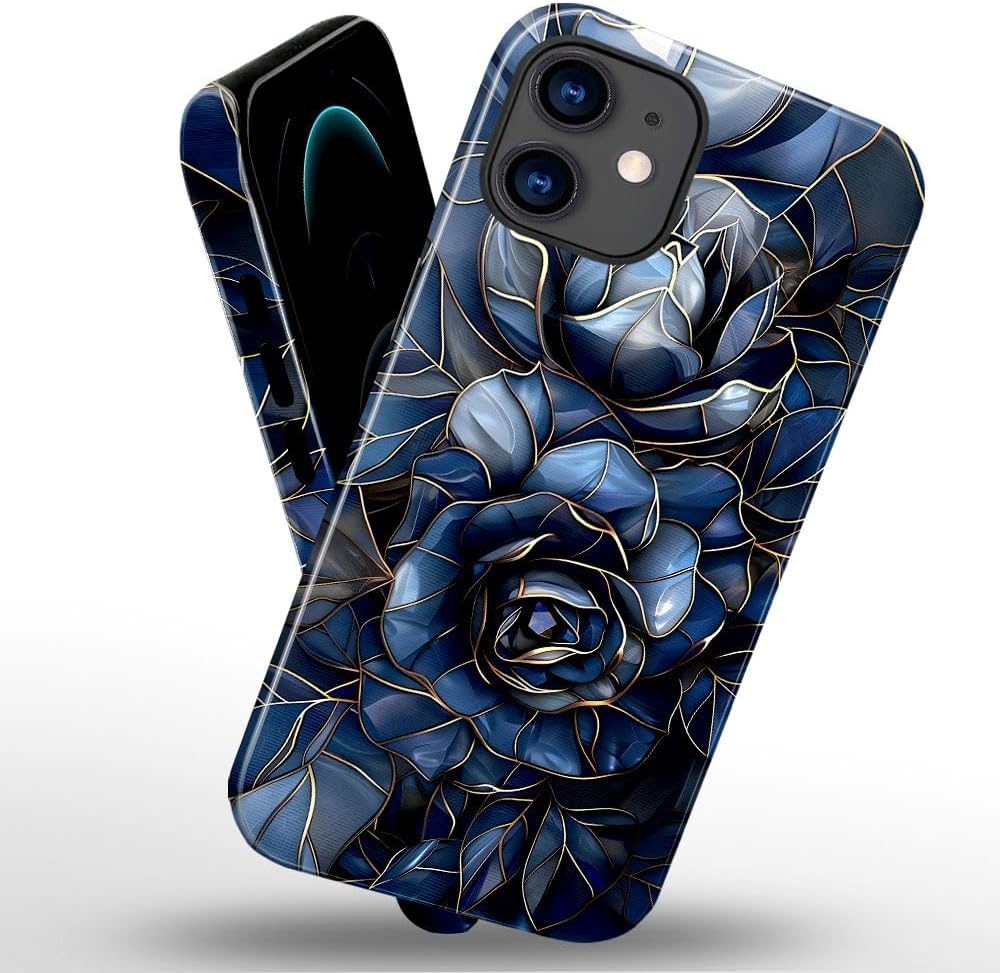 Case for iPhone 11 - Slim Fit Anti-Scratch Phone Case for Girl Women - Rose Floral Stained Glass (Glossy)