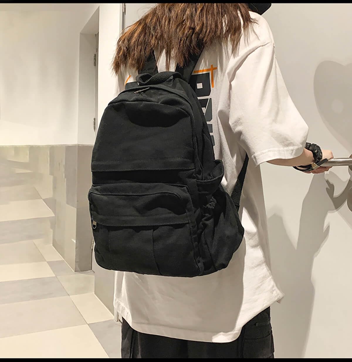 Phaoullzon Medium Canvas Laptop Backpack for Women Vintage Travel Backpack, Black