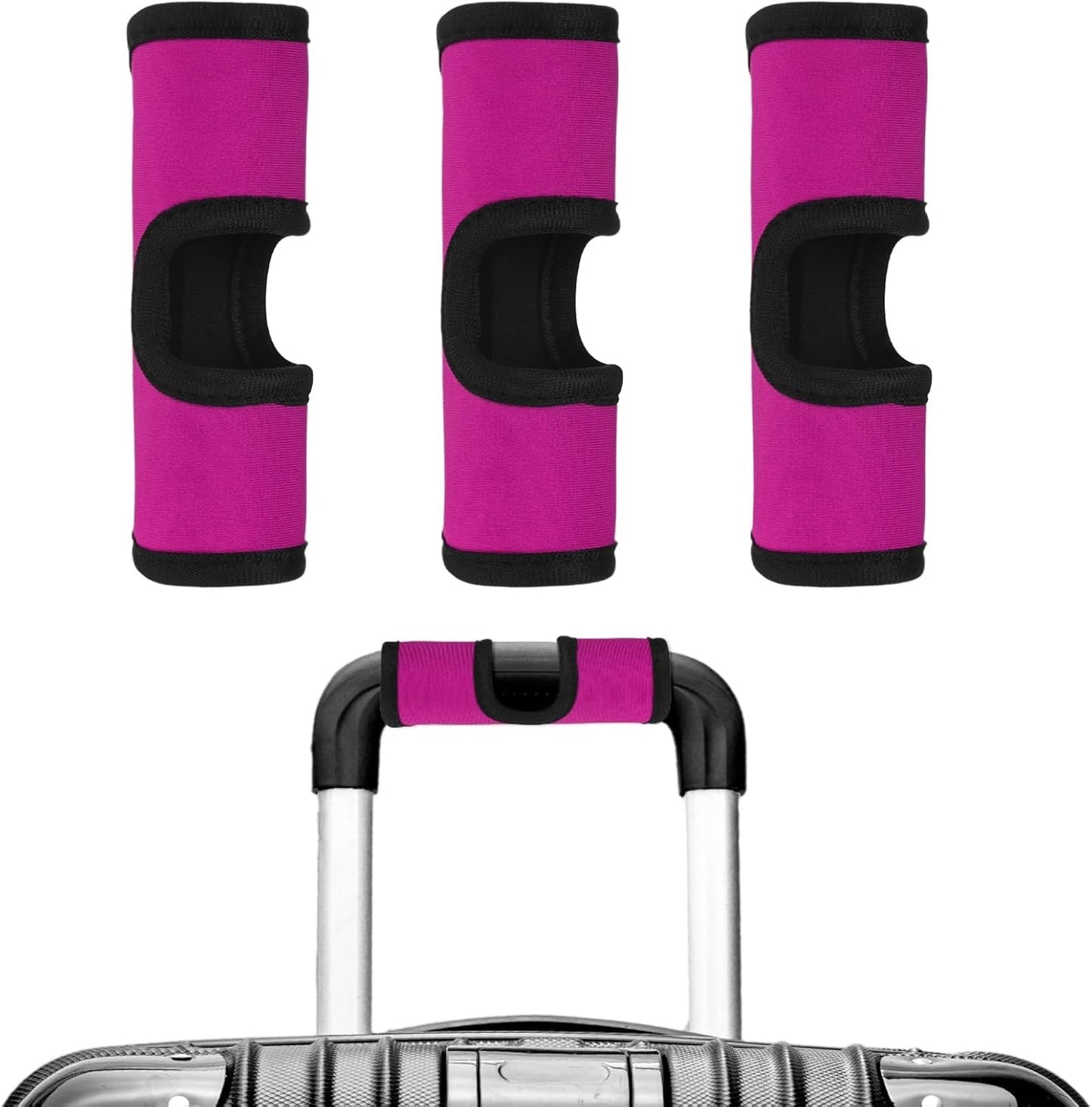 Luggage Handle Wrap [3PCS] - Neoprene Luggage Identifiers Hollow Design Use for Push-Button Suitcase & Trolley Case - [Rose Red-6IN/15CM] Comfort Grip Handle Cover