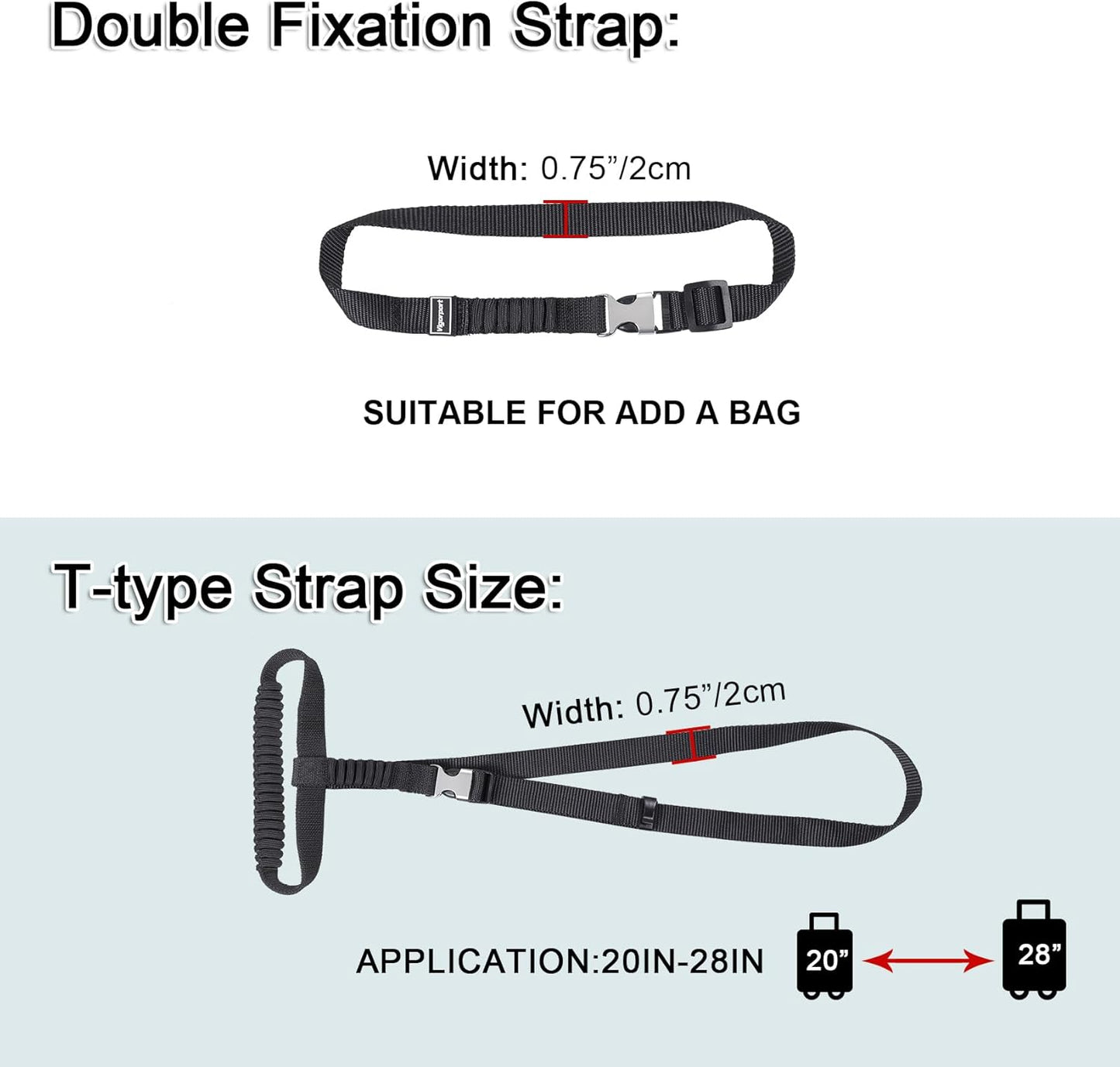 Vigorport Luggage Straps, Metal Luggage Connector Straps for Suitcases, Stretchable Add A Bag Adjustable Attachment Accessories Belts (Black, Small)