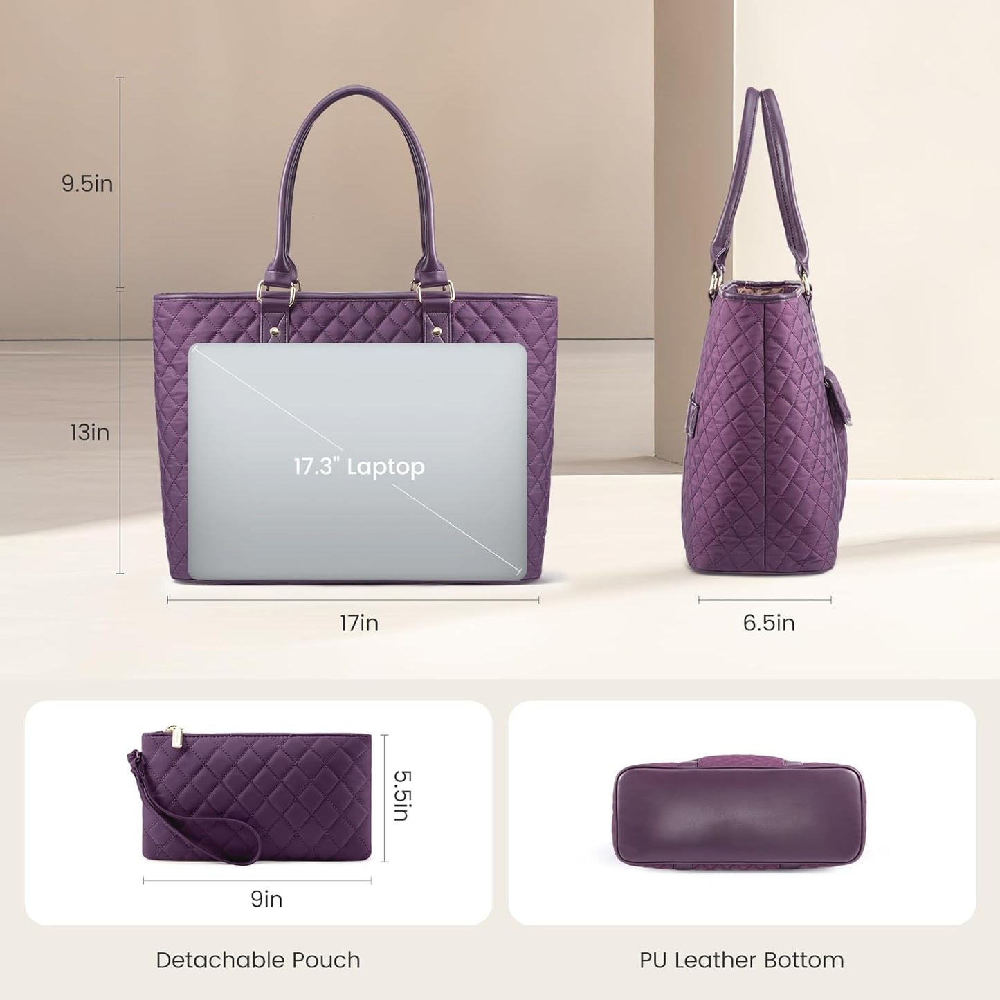 LOVEVOOK Laptop Tote Bag for Women 17 Inch,Waterproof Computer Bag for Laptop for Womens,Quilted Travel Work Tote Bags for Women,Stylish Laptop Bag Purse with Luggage Sleeve for Teacher,Nurse,Office