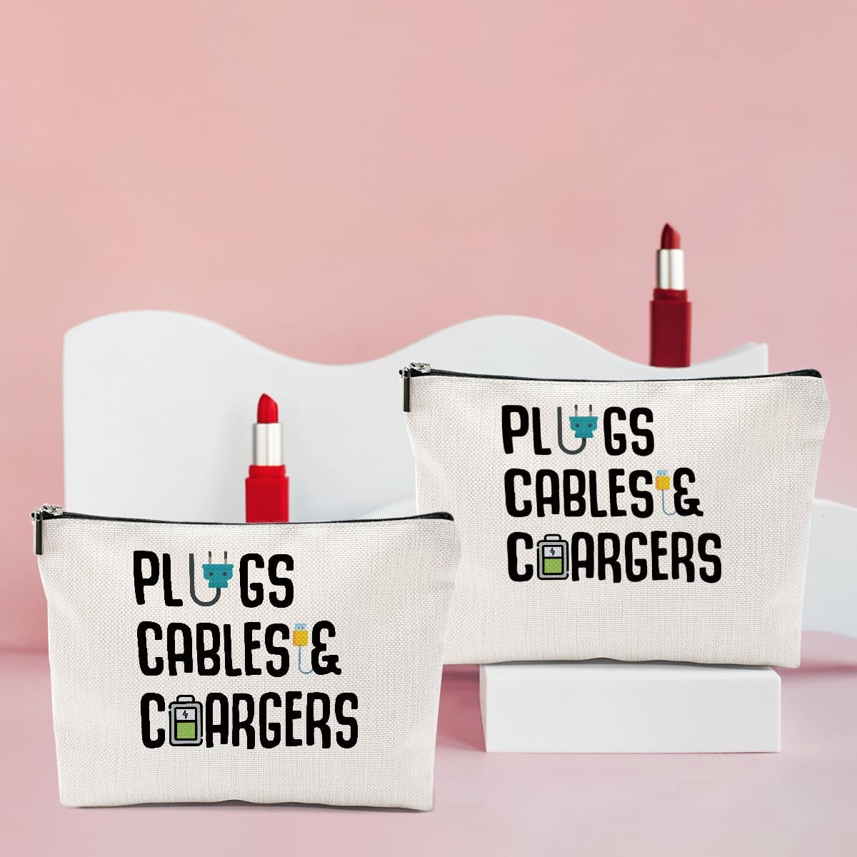 4 PCS Funny Cable Makeup Bag Charger Plugs Cosmetic Travel Storage Bag for Charging Cord Electronics Accessories Storage Gifts for Women Christmas birthday Gifts for Daughter from Mom Cosmetic Bags