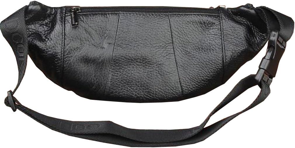 Hebetag Leather Fanny Pack Waist Bag for Men Women Slim Bumbag Waist Packs Outdoor Travel Hiking Casual Pouch Day Pack (Black)