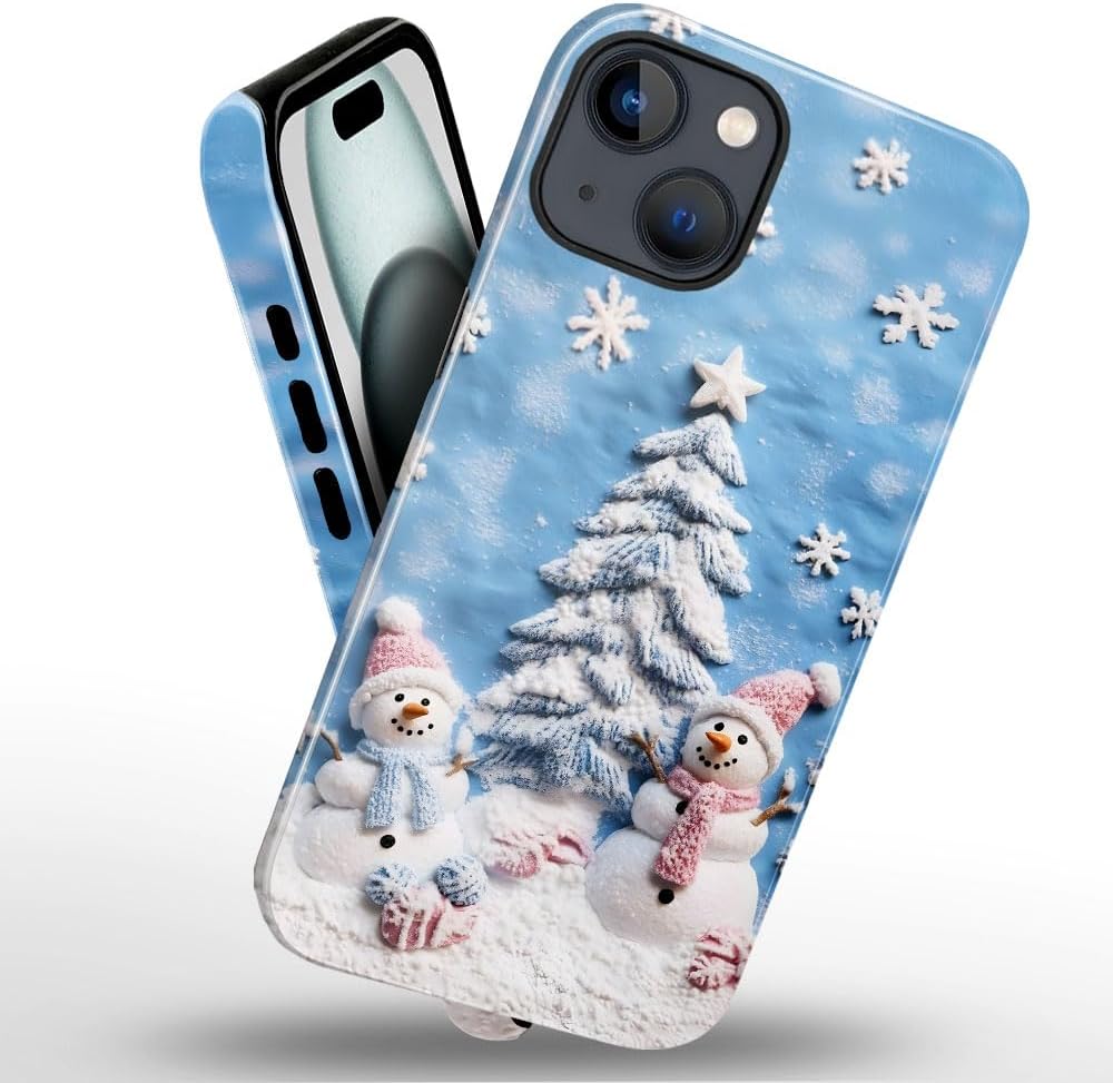 Case for iPhone 14 Plus - Slim Fit Anti-Scratch Phone Case for Girl Women - Snowman Winter Christmas Tree (Glossy)