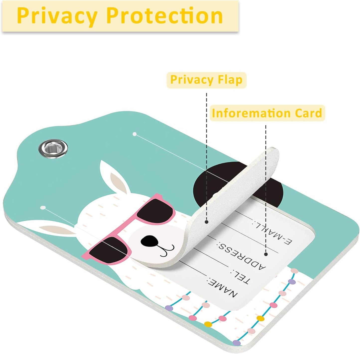 Luggage Tags for Suitcase,2 Pack Cute Llama Luggage Tag with Privacy Flap,Name ID Label and Metal Loop for Women Men Girls Baggage Bag Backpack Instrument