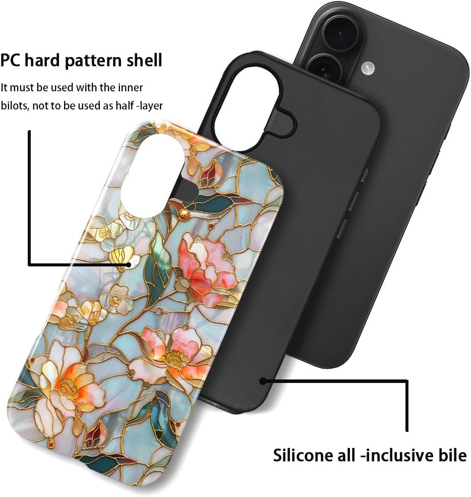 Case for iPhone 17 - Slim Fit Anti-Scratch Phone Case for Girl Women - Stained Glass Aesthetic Flowers (Glossy)