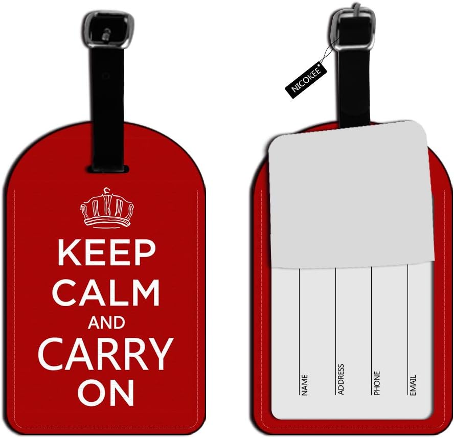 Keep Calm and Carry On Luggage Tags Red Quote Slogan Leather Travel Bag Labels Suitcase Carry-On ID Card