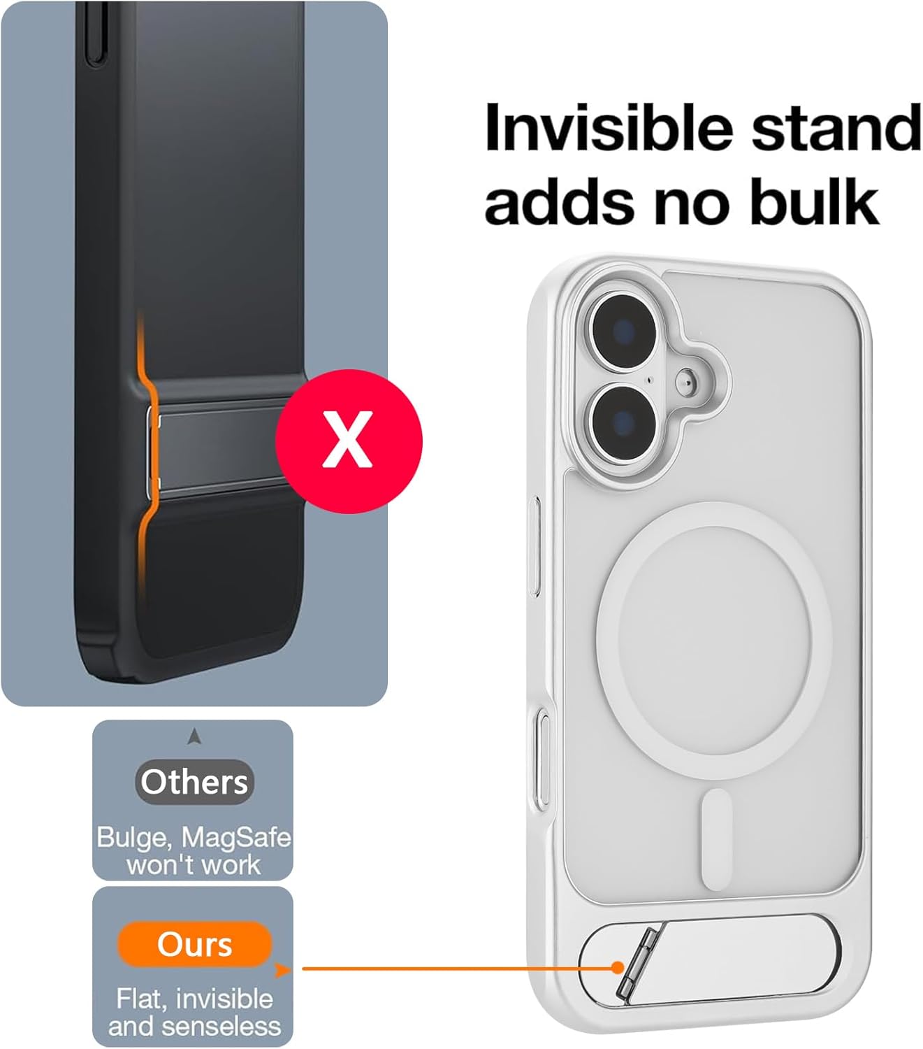 Tikoo Strong Magnetic for iPhone 16 Case with Magsafe and Built-in Invisible Kickstand Slim Translucent Matte Military Grade Protective Phone Case for iPhone 16 6.1”