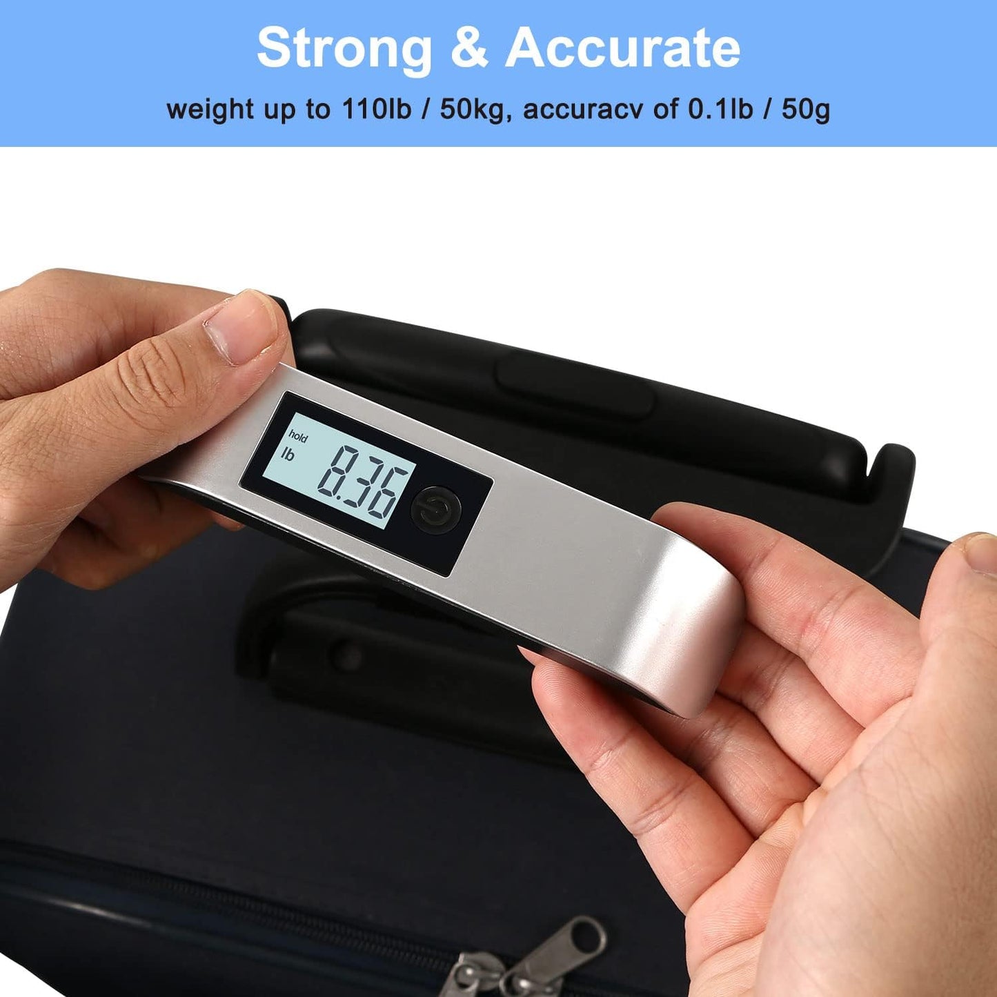 travel inspira Luggage Scale, Portable Digital Hanging Baggage Scale for Travel, Suitcase Weight Scale with Rubber Paint, 110 Pounds, Battery Included