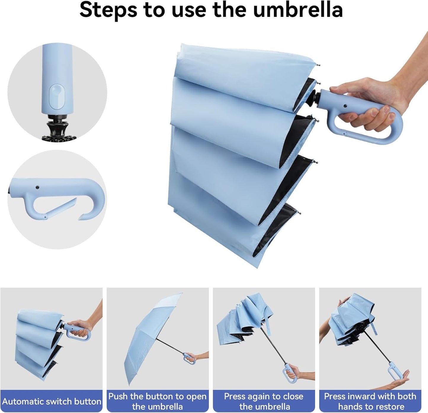 Folding & Inverted Umbrella, Outdoor Travel Umbrella, 46 Inch Portable Reverse Folding Umbrella，Windproof Folding Umbrella for Men and Women