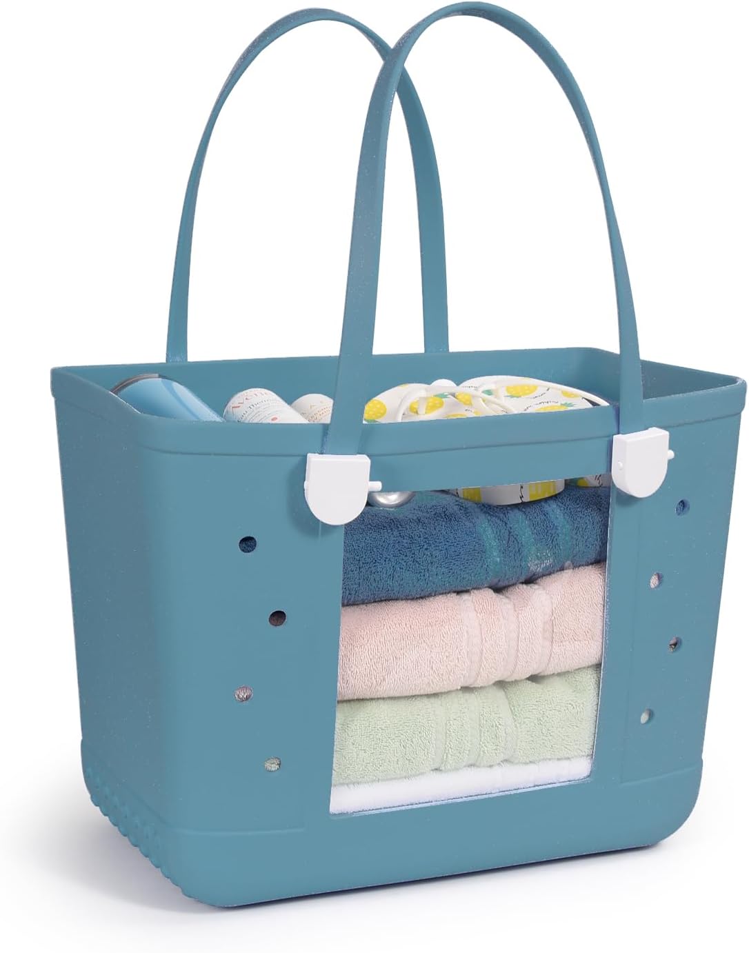 Rubber Beach Bag, Washable Moisture Resistant Durable Open Hole Tote Bag Beach Vacation Essentials