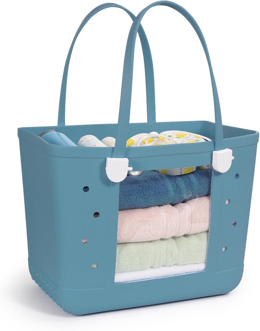 Rubber Beach Bag, Washable Moisture Resistant Durable Open Hole Tote Bag Beach Vacation Essentials