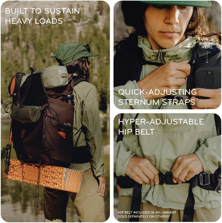 Peak Design Outdoor Backpack 45L, Black, Lightweight Internally-Framed Backpack, Ultra Cinch