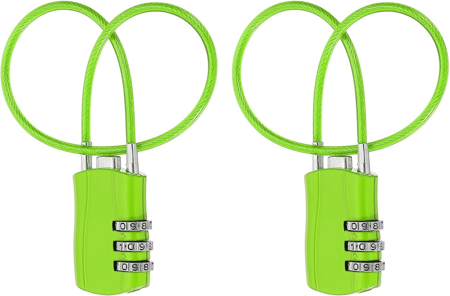 MECCANIXITY 2 Pcs Luggage Travel Lock, 3 Digit Cable Combination Lock 1-3/16" Width Body with 12" Long Cable for Suitcase Bag Cabinets Small Fences Gym, Green