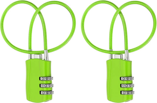MECCANIXITY 2 Pcs Luggage Travel Lock, 3 Digit Cable Combination Lock 1-3/16" Width Body with 12" Long Cable for Suitcase Bag Cabinets Small Fences Gym, Green
