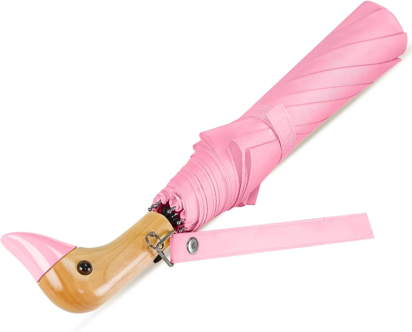 LEAGERA Cute Duck Head Umbrella - Auto Open & Manual Close Easy Folding Portable Lightweight Umbrella for Rain Wood Handle Duck Gifts