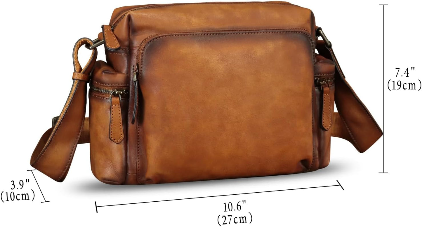 IVTG Genuine Leather Purse and Messenger Bag for Men Fashion Leather Shoulder Bag Briefcase Satchel Crossbody Bags Strap
