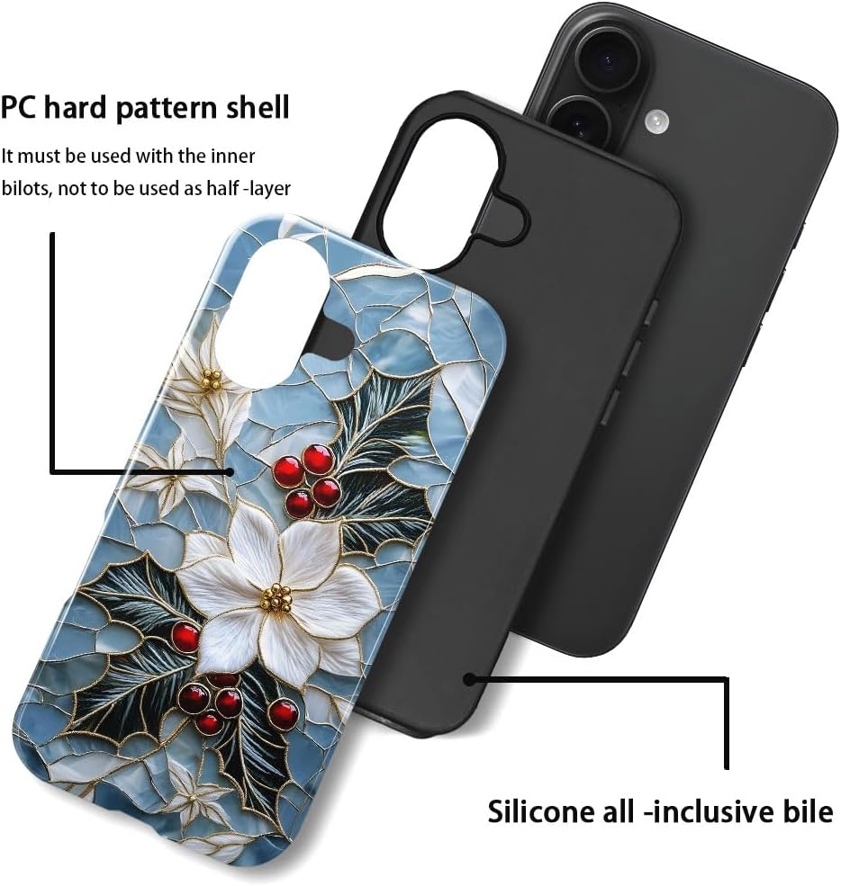 Case for iPhone 17 - Slim Fit Anti-Scratch Phone Case for Girl Women - Christmas Holly Elegant Winter Floral (Glossy)