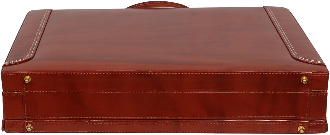 Full Grain Leather Briefcase Attache Case For Unisex Size L18 x W5 x H12 Inches Expandable Briefcase Bag