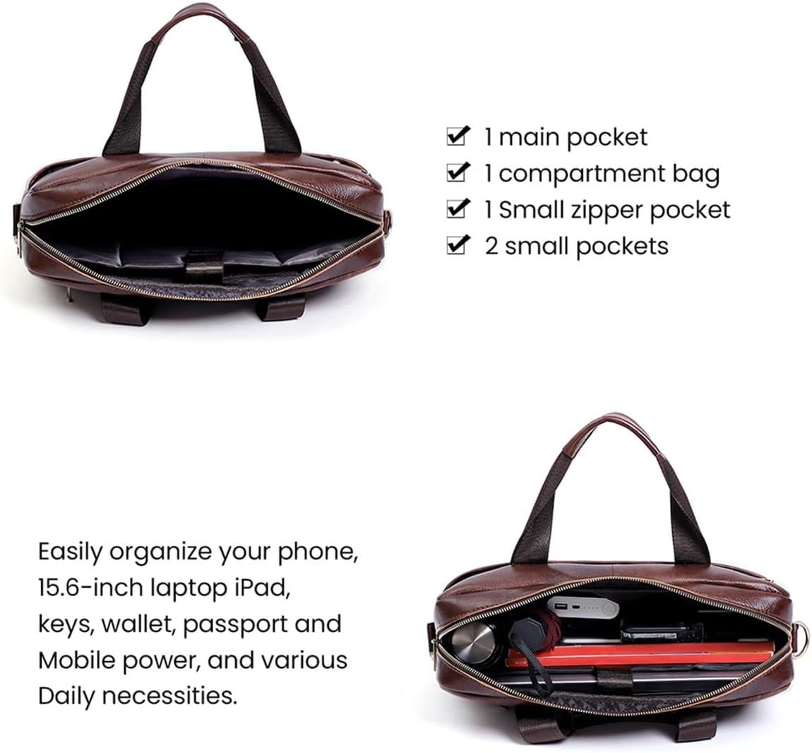 Genuine Leather Business Briefcase Laptop Handbag, Crossbody, Premium Quality, Spacious Design, Versatile Carrying Options