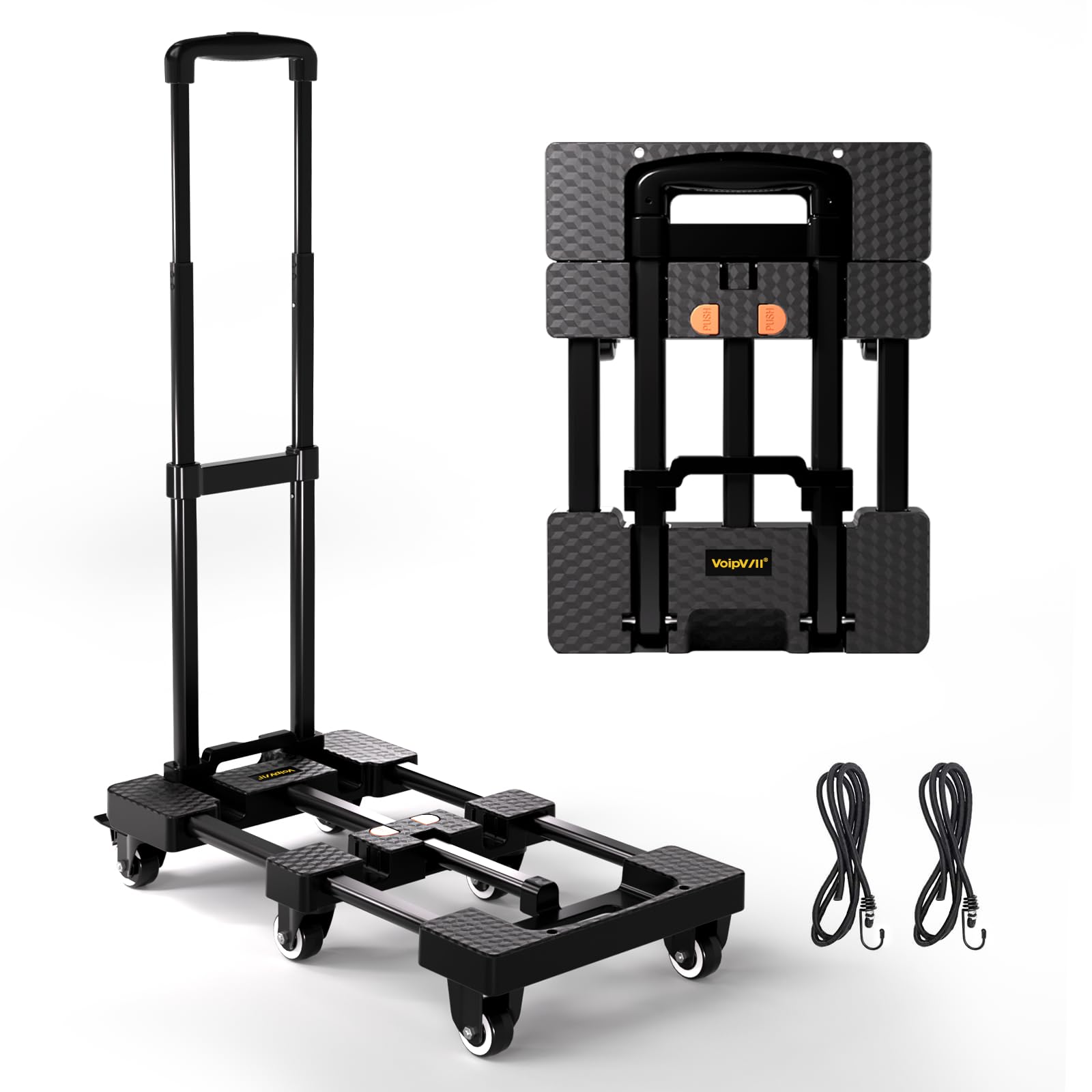 Voipvvii Folding Hand Truck 500lbs, Portable Heavy Duty Dolly Cart, 6 Wheels Collapsible Luggage