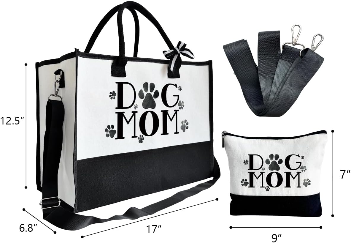 Dog Mom Tote Bag, Canvas Tote Bag for Women, Shoulder Beach Bag, Reusable Travel Beach Tote, Gifts for Dog Lovers and Pet Owners, Durable Everyday Handbag and Shopping Bag