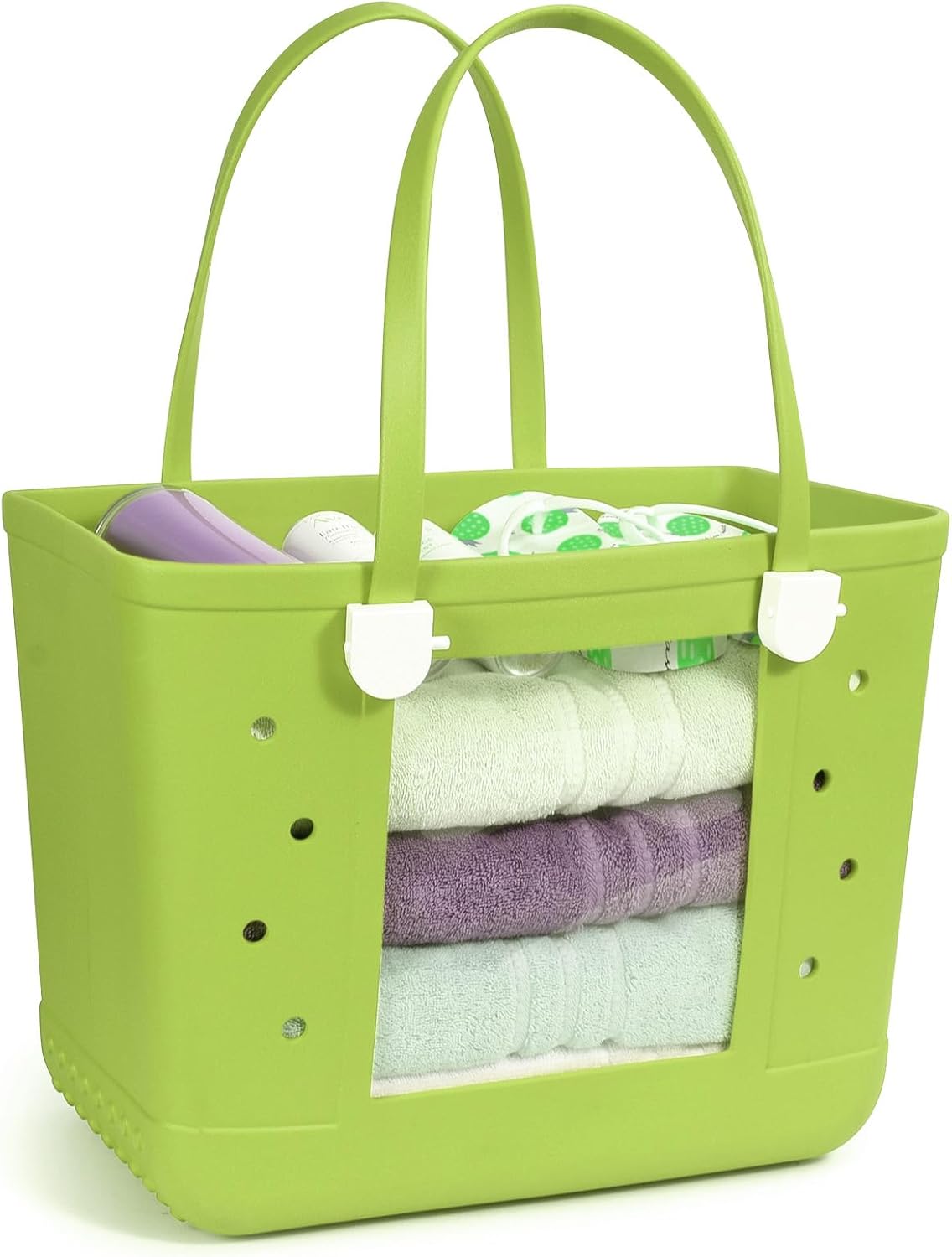 Rubber Beach Bag, Washable Moisture Resistant Durable Open Hole Tote Bag Beach Vacation Essentials