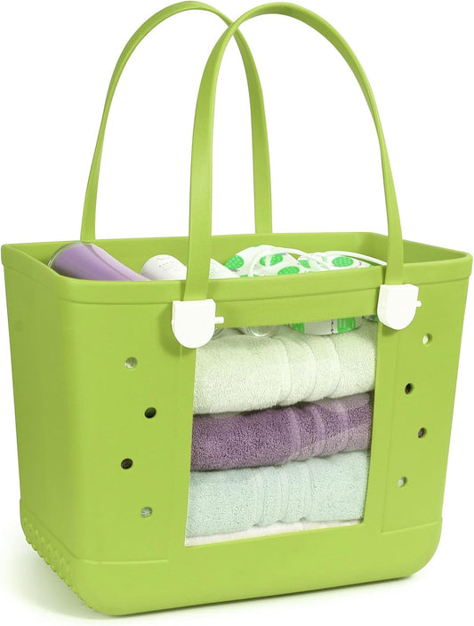 Rubber Beach Bag, Washable Moisture Resistant Durable Open Hole Tote Bag Beach Vacation Essentials