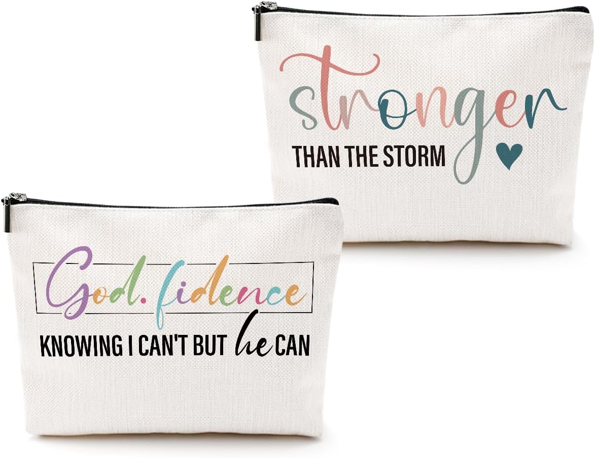 2pcs Bible Verse Makeup Bag, Christian Quotes Inspirational Cosmetic Bag Religious Sayings Christmas Birthday Bible Gifts for Women Friend Girls