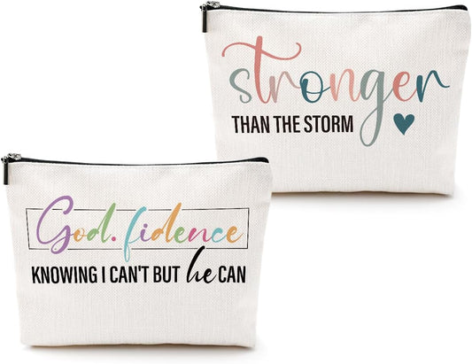 2pcs Bible Verse Makeup Bag, Christian Quotes Inspirational Cosmetic Bag Religious Sayings Christmas Birthday Bible Gifts for Women Friend Girls