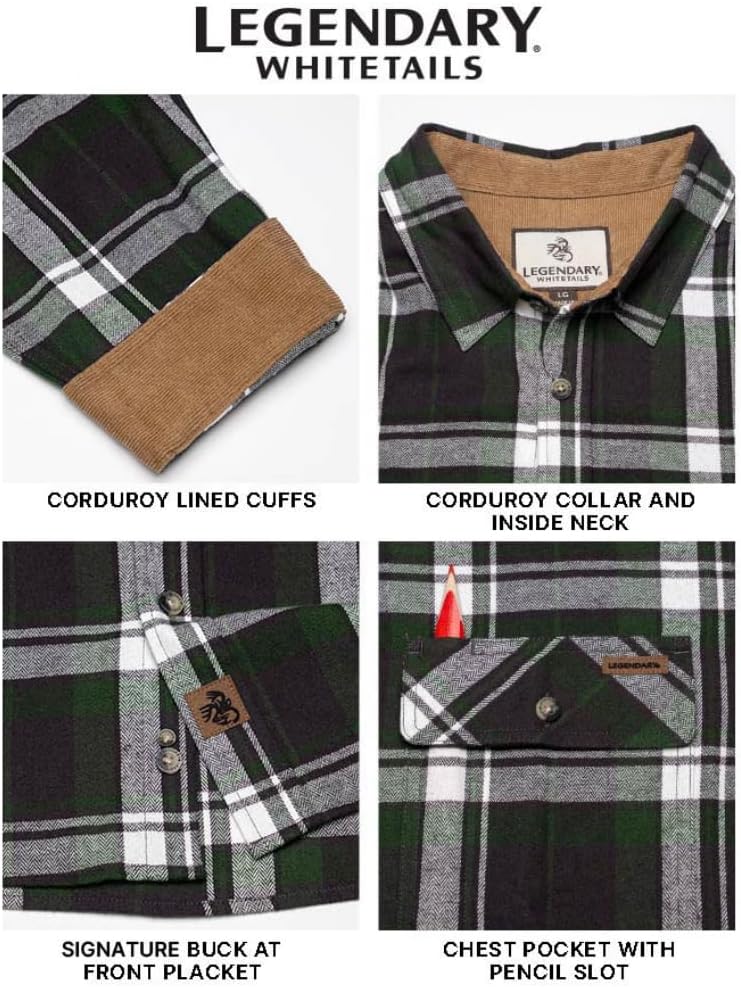 Legendary Whitetails Men's Flannel Shirt Long Sleeve Button Down 100% Cotton