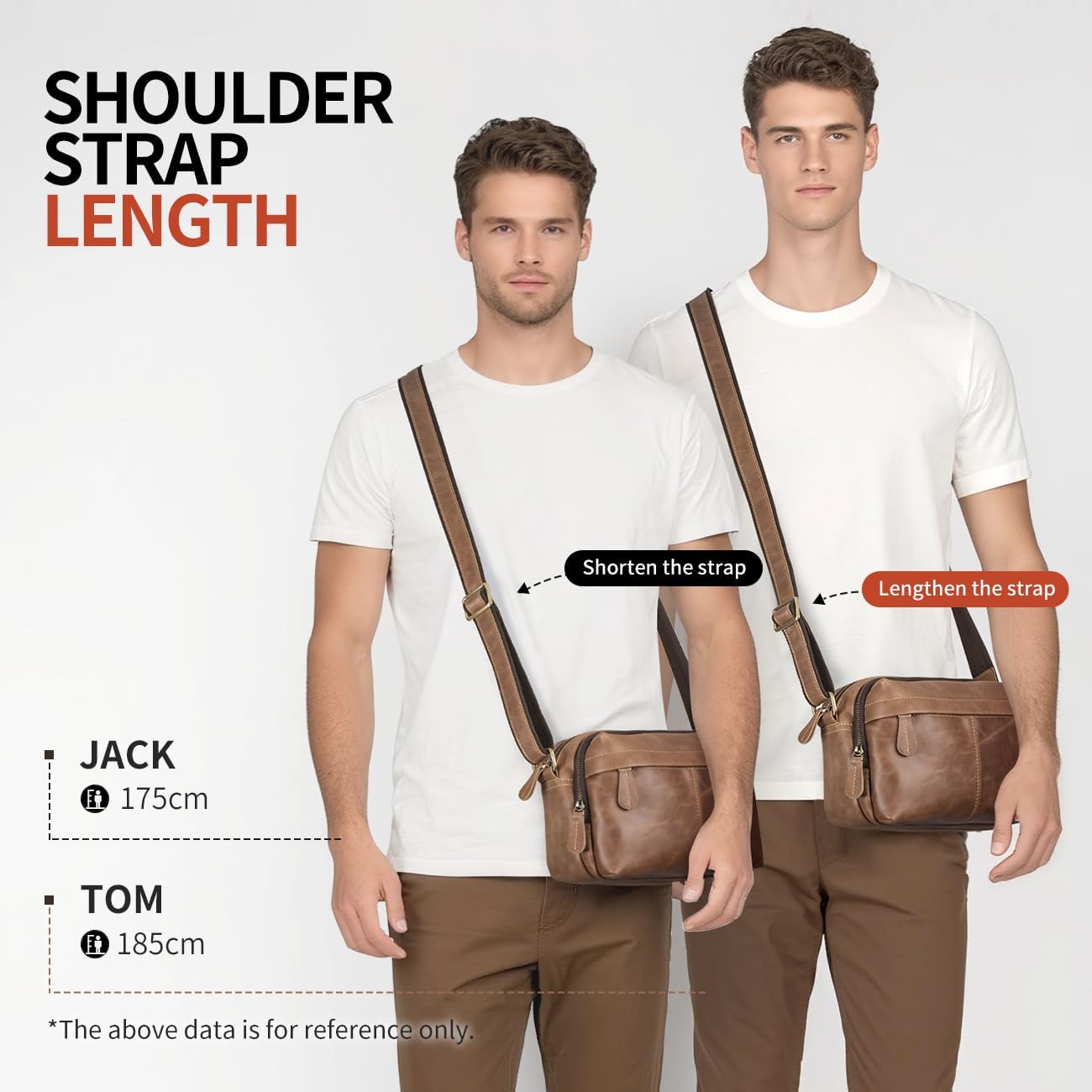 Augus Leather Messenger Crossbody Shoulder Bag for Men Work Business Casual Adjustable straps With YKK Metal Zipper
